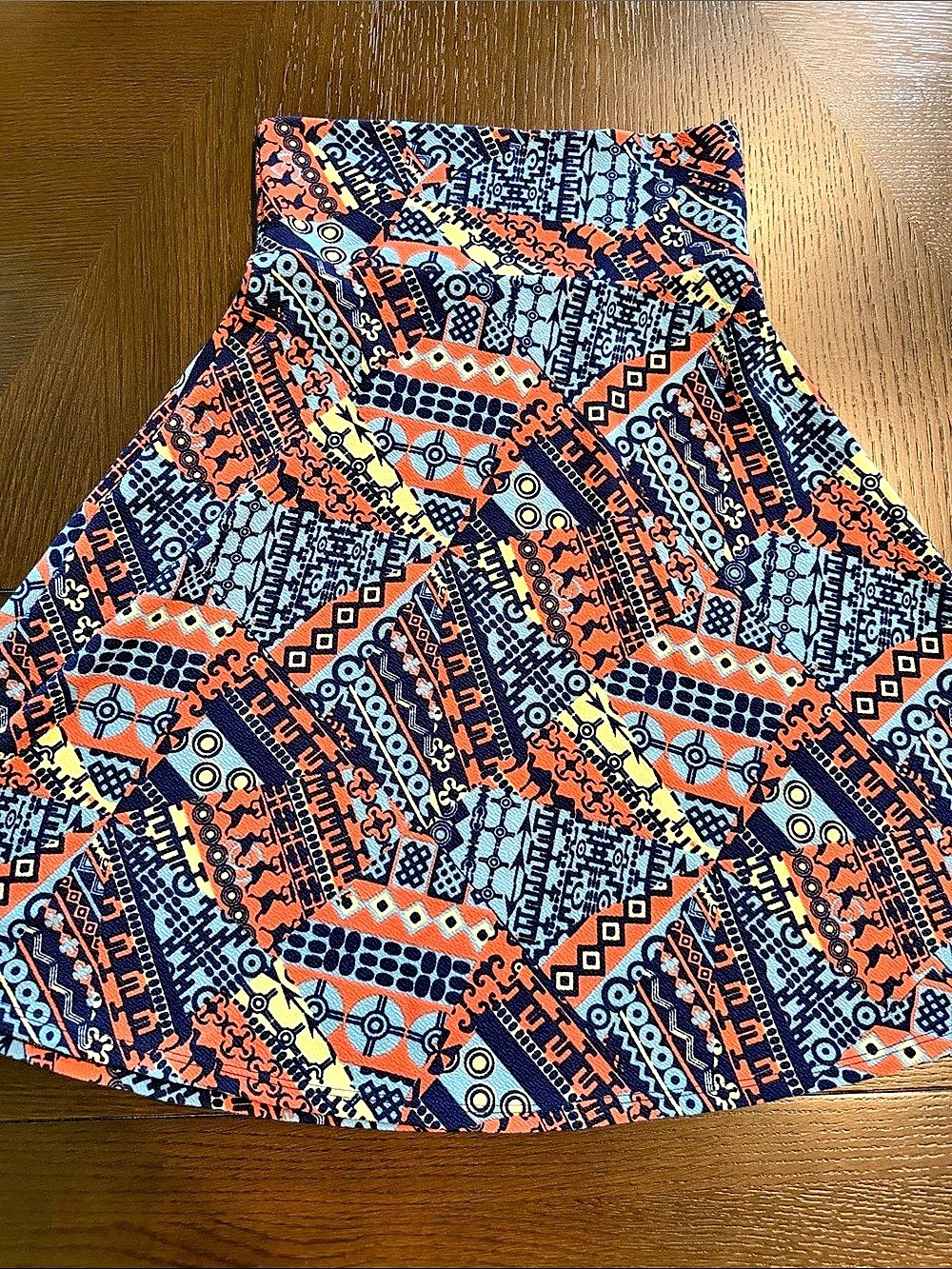 Ulrae Geometric Mini Skirt in Blue & Orange Size Small